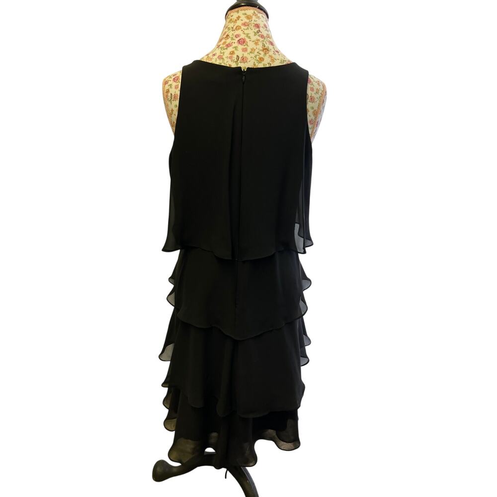 🖤 SLNY 10 Black Chiffon Tiered Dress Lace Overlay Formal Cocktail Elegant - Picture 3 of 4